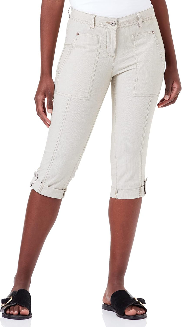 TOM TAILOR Damen Capri Hose, 29372 - Green Thin Stripes