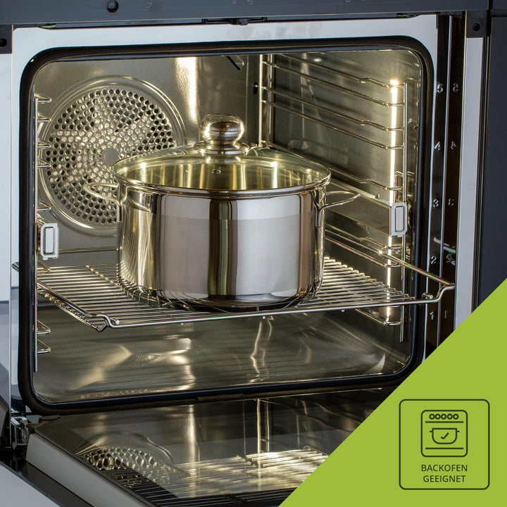 Level One Topf Edelstahl 20 cm Kochtopf Induktion 3,6 L Fleischtopf & Bratentopf mit Glasdeckel für