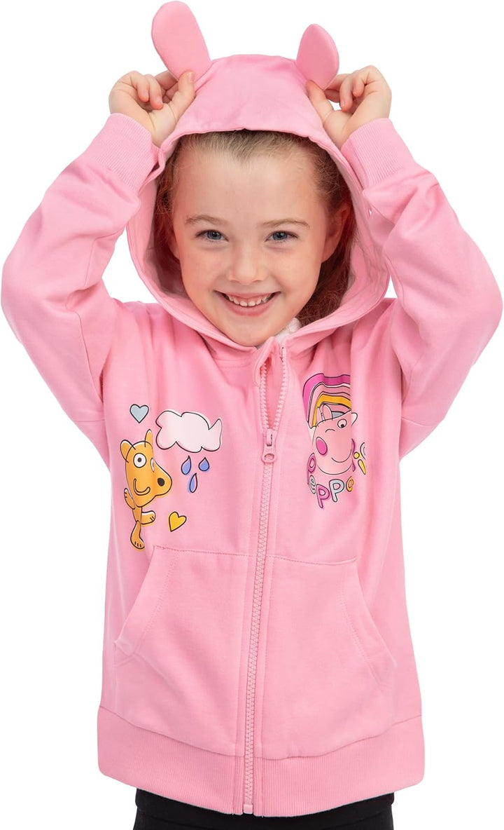 Peppa Pig Hoodie Mädchen, Zip Hoodie Kinder Mit 3D Ohren, Rosa Mädchen Kleidung Aus Baumwolle 128, 1