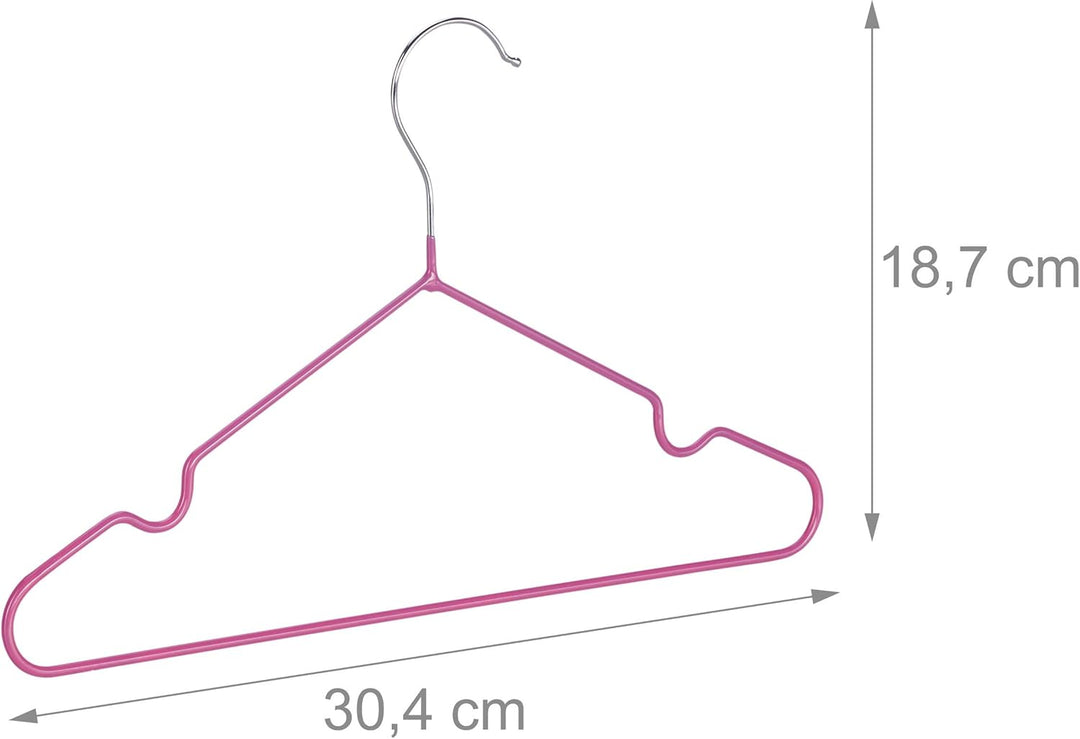 Relaxdays 60 x Kinderkleiderbügel, platzsparende Drahtbügel Mädchen, Babybügel mit Kerben, PVC-besch