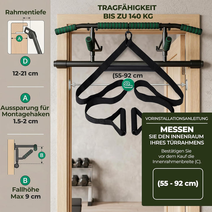 Klimmzugstange Türrahmen ohne Schrauben I Liegestützbrett Set – Home Gym Fitnessgeräte für Zuhause –