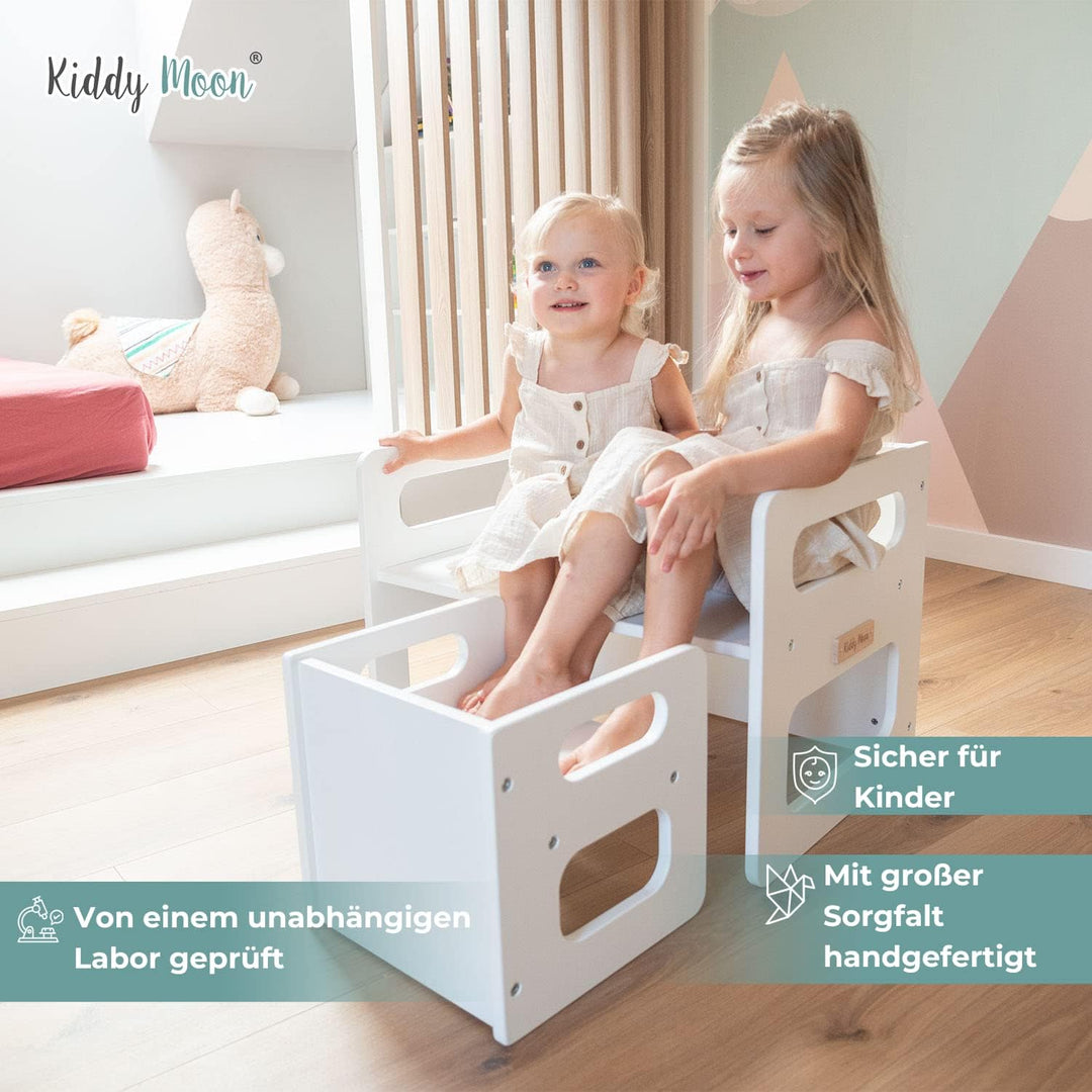 KiddyMoon Kindertisch Mit Stuhl Für Kinder Runde Tresor Kanten Kinderzimmer Möbel, Weiss Kindertisch