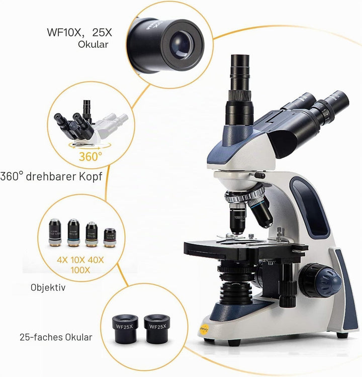 SWIFT SW380T 40X-2500X, Trinokulares Verbund-Labormikroskop mit doppellagiger mechanischer Bühne, Si
