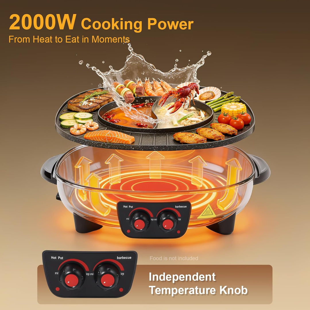 Electric Hot Pot und grill, 2000W Elektrische Multifunktionspfanne, Kapazität 3L mit Deckel Deckelgr
