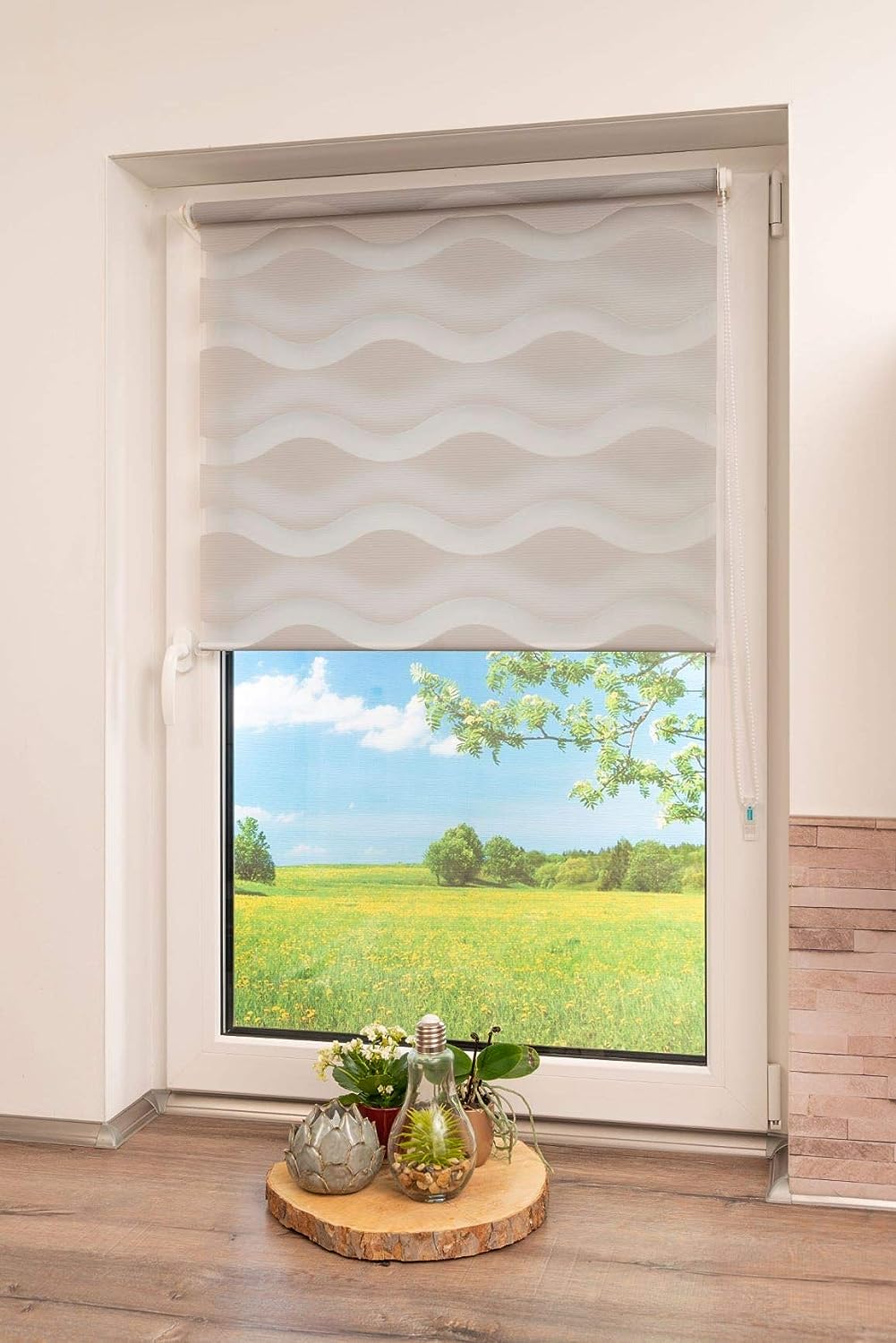 K-home Klemmfix Doppelrollo "Welle" ohne Bohren - Grau 90 cm x 200 cm (B x L) 90 x 200 cm Grau, 90 x