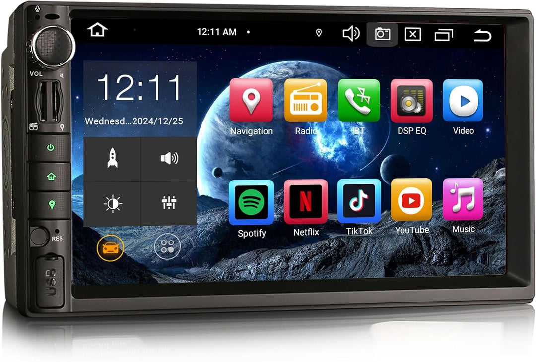 Erisin 7 Zoll 8-Kern 4GB RAM+64GB ROM Doppel Din Android 14 Autoradio mit Navi GPS Unterstützt Bluet