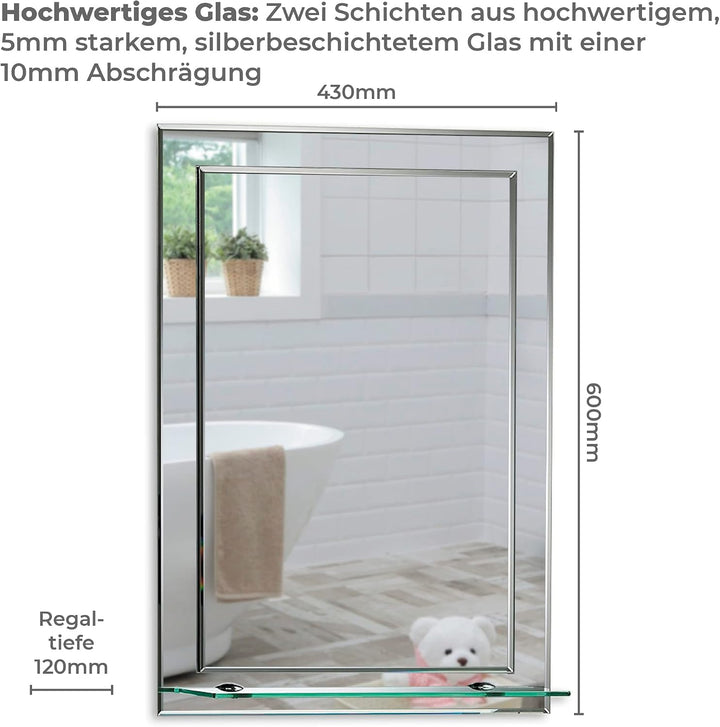 Neue Design Schöner rechteckiger Badezimmerspiegel mit Ablage, modern und stylish, 2 Lagen Glass, mi