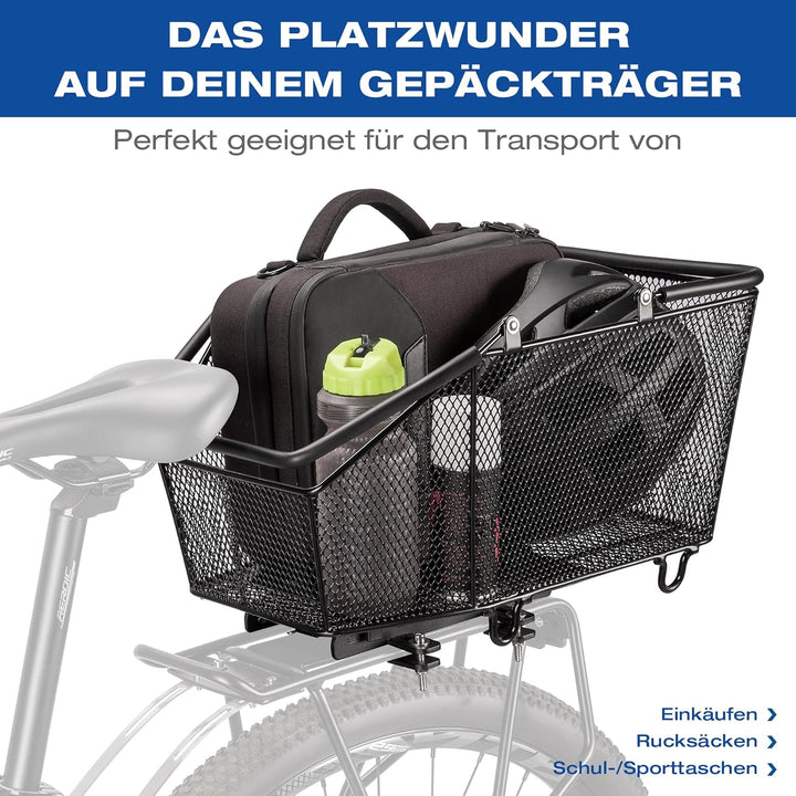 GEWAGE Fahrradkorb hinten, Grosser Gepäckträger Korb abnehmbar, mit exklusivem Schnellverschluss, Ro