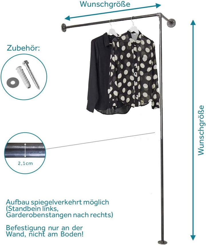 Various Kleiderstange für die Ecke - div. Grössen, z.B. 100 x 200 cm - Industrial Design Eck-Gardero