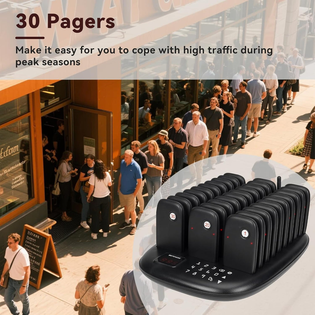 Retekess TD175P Pager Rufsystem, Pager Gastronomie, 30 Pagers, Draussen 1000M, 7 Rufmodi, Einfache P