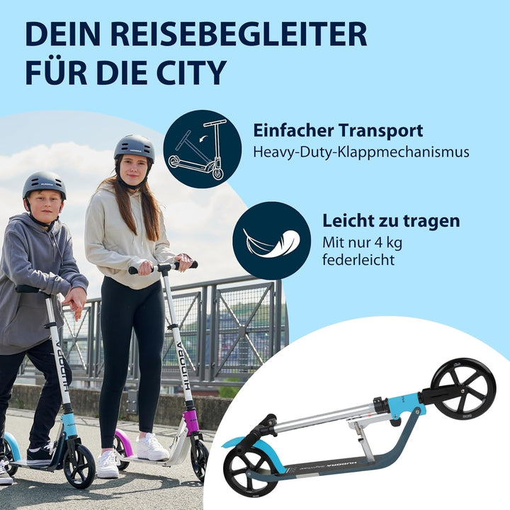 HUDORA BigWheel Pure Scooter - Stabiler Aluminium-Roller mit Ständer - Höhenverstellbarer &amp; zusammen