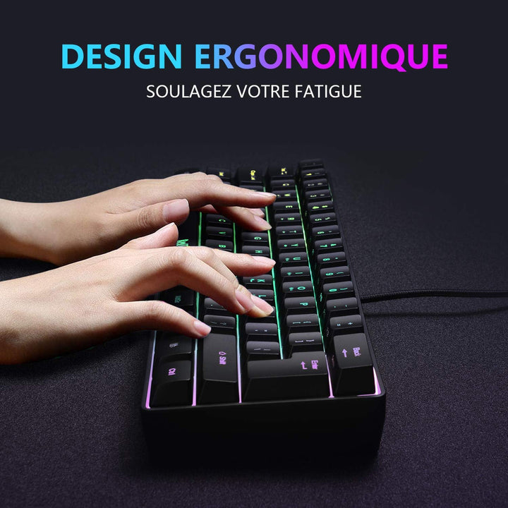 RedThunder 60 % Set mit Tastatur und Maus, 2-in-1, französische AZERTY, Mini-Tastatur, ultra-kompakt