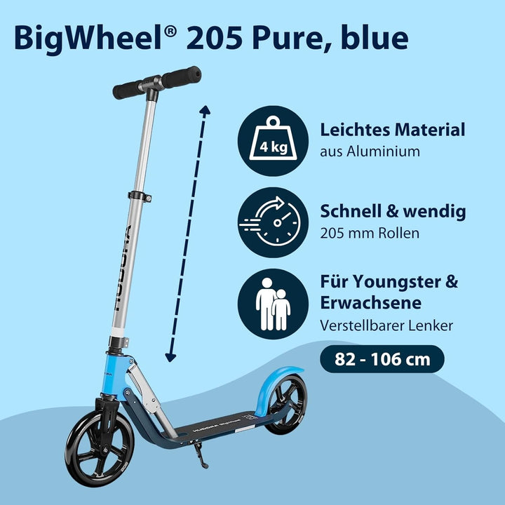 HUDORA BigWheel Pure Scooter - Stabiler Aluminium-Roller mit Ständer - Höhenverstellbarer &amp; zusammen