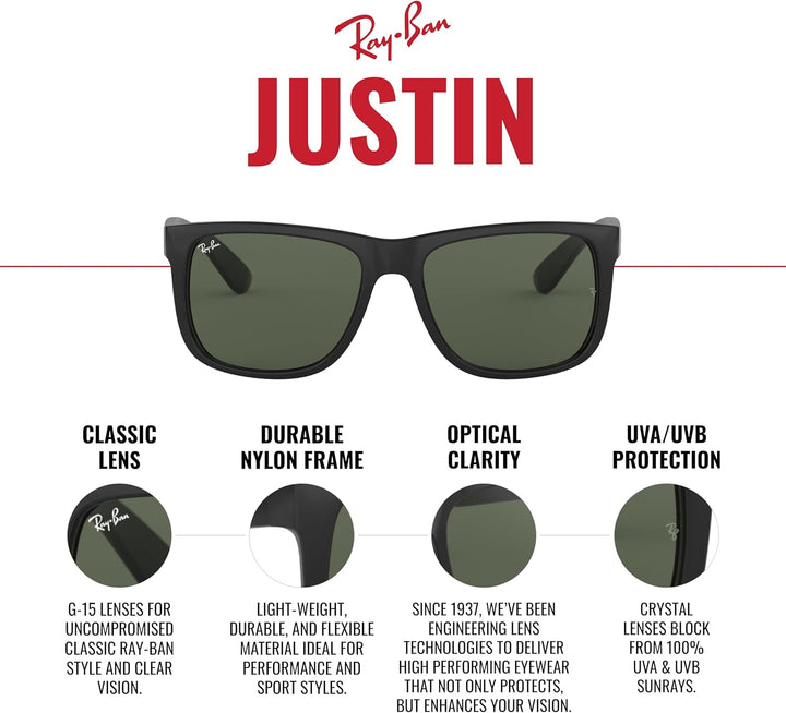 Ray-Ban unisex Justin Sonnenbrille, Rot(Rot/Blau), 51 51 Braun (Gestell: Braun (Light Havana) Glas: