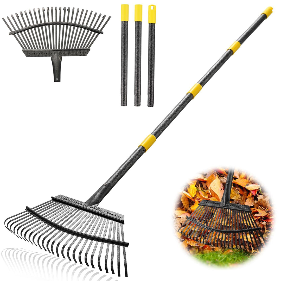 Gartenrechen 25 Zinken, Laubrechen 45 cm breit, Rasenrechen mit ergonomischem Griff 165cm, Stabiler
