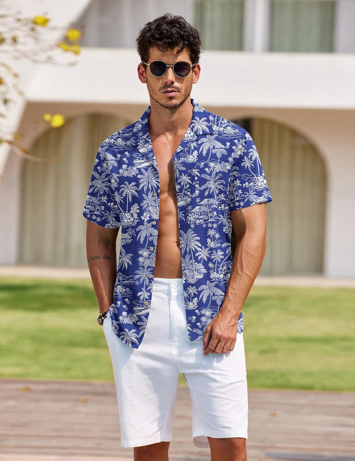 COOFANDY Leinenhemd Herren Hemd Sommer Kurzarm Herrenhemd Freizeit Sommer Hemden Einfarbig Basic Bea