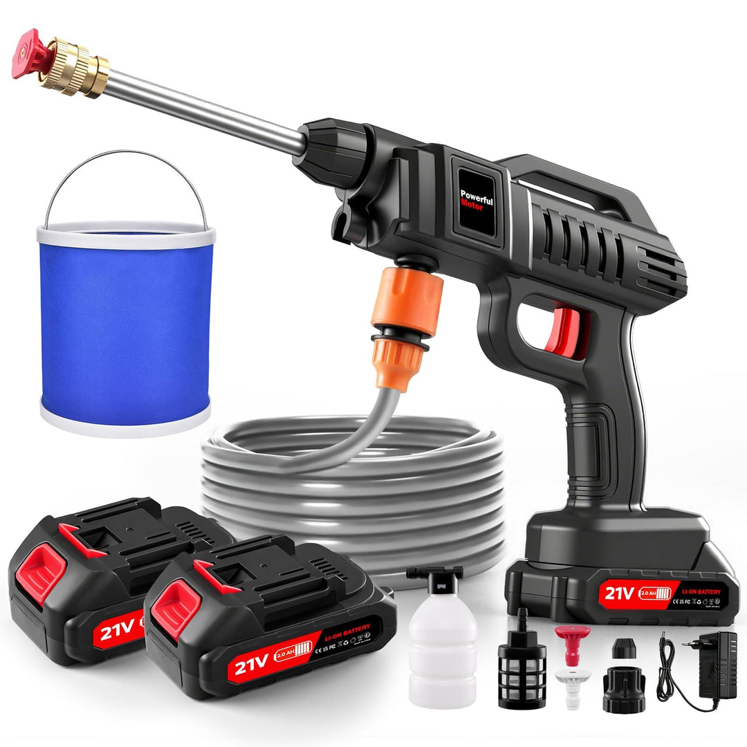 Akku Hochdruckreiniger kabellos,60 Bar 870 PSI,Hochdruckreiniger Akku mit 2X 2000mAh Akkus & Ladeger