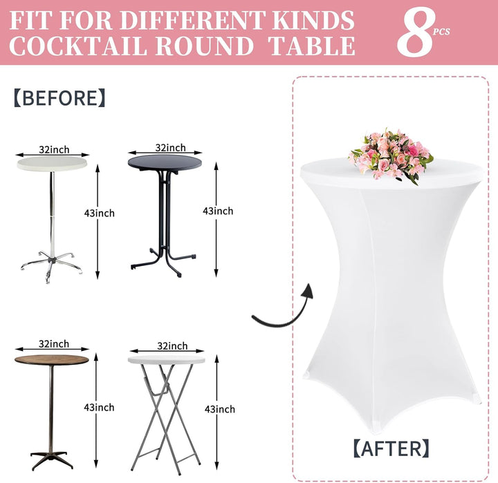 8 Stück Weiss Stehtisch Hussen Stehtische, Stehtischhusse für Ø 80-85 cm Stehtische und Bistrotische
