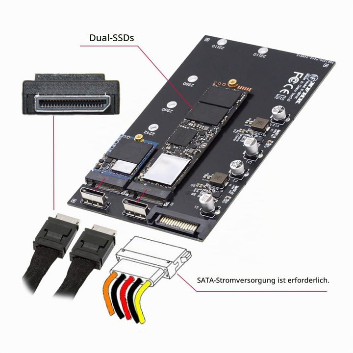 chenyang M.2 zu Oculink Adapter, PCIe NVME/AHCI SSD 2 zu 2 SFF-8611/8612 Adapter unterstützt 2230/22
