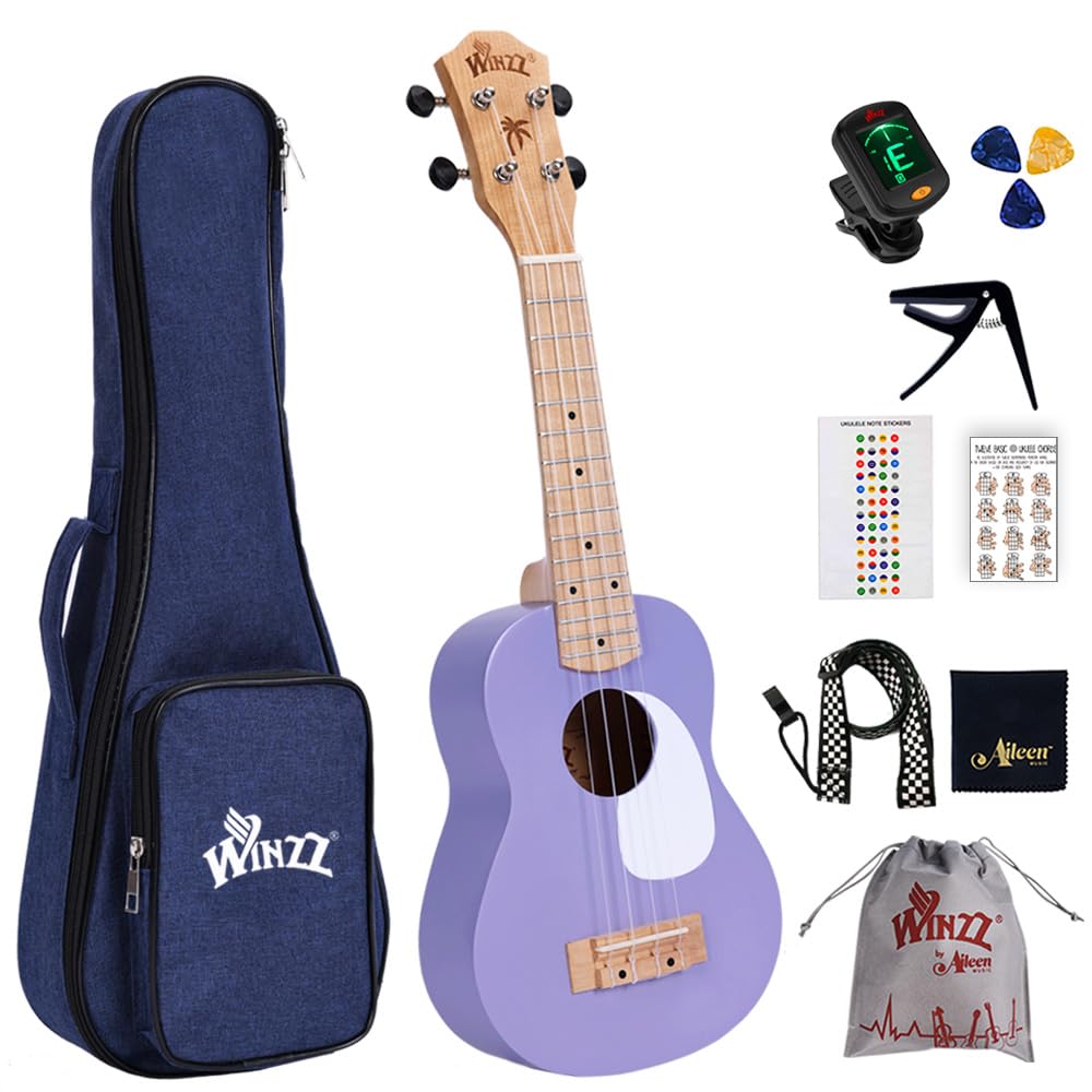Winzz Ukulele Kinder Sopran, Ukulele Erwachsene Anfänger Set, 21 Zoll, mit 9 Zubehör, Kleine Einstei