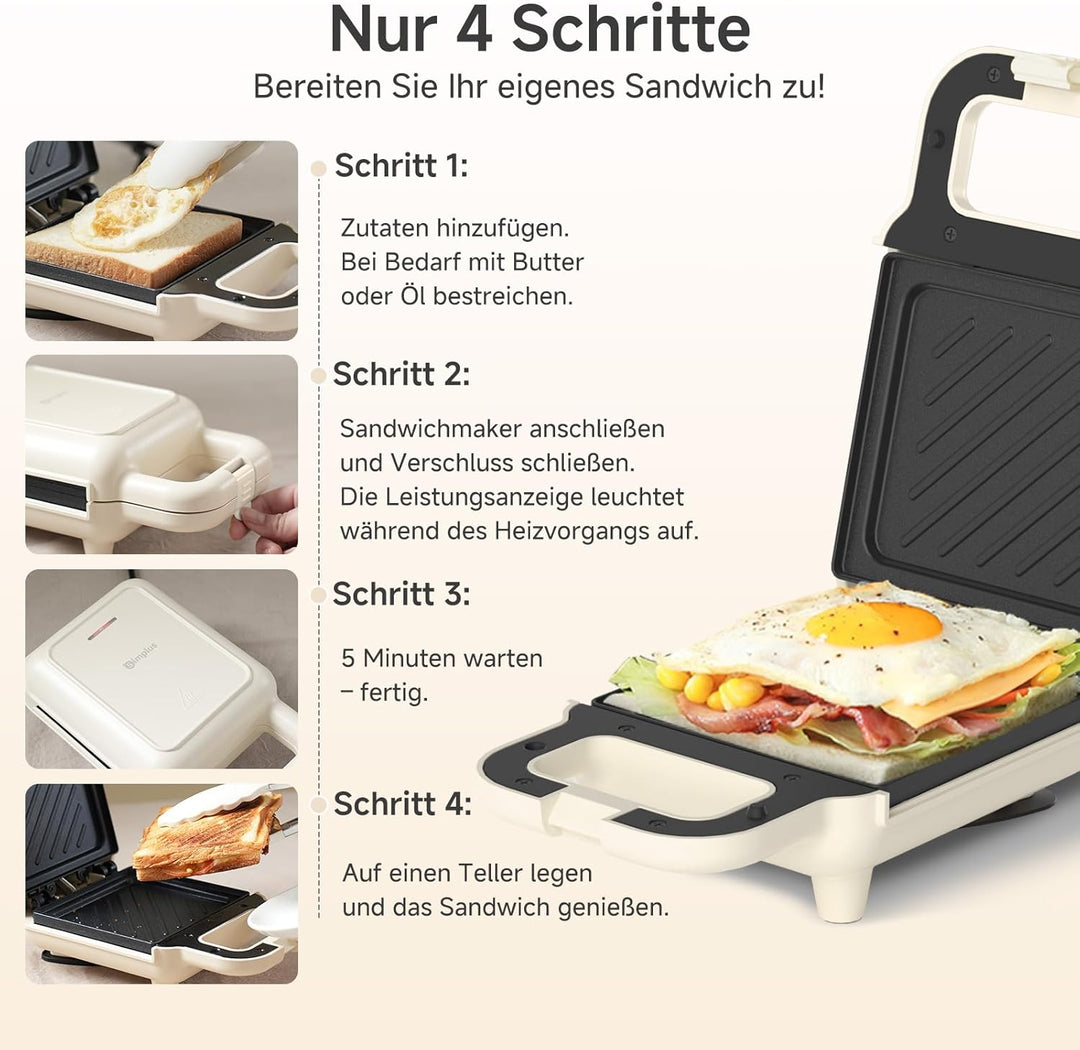 SIMPLUS Sandwichmaker Klein für Knusprige Dreiecks, Sandwichtoaster, 650W, Antihaftbeschichtete Plat