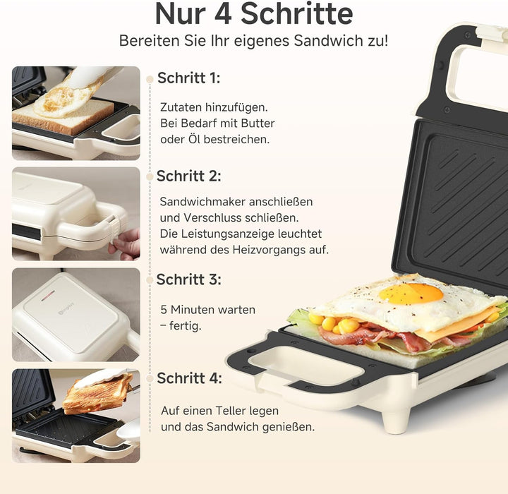 SIMPLUS Sandwichmaker Klein für Knusprige Dreiecks, Sandwichtoaster, 650W, Antihaftbeschichtete Plat