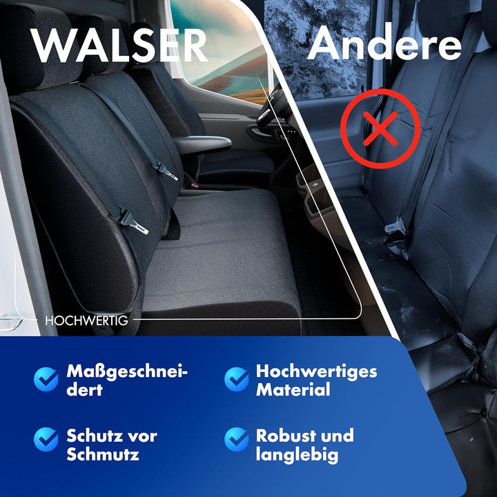 Walser Transporter Sitzbezüge Auto kompatibel mit Ford Transit, Einzelsitz Armlehne innen/Doppelbank