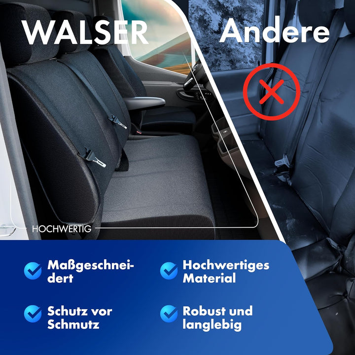 Walser Transporter Sitzbezüge Auto kompatibel mit VW T6, Doppelbank hinten, Auto Sitzbezüge aus Stof