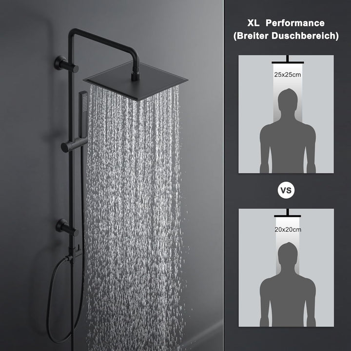 Görbach Regendusche Duschsystem ohne Armatur, Edelstahl Duschset mit 92cm Duschstange, Eckig XL Über