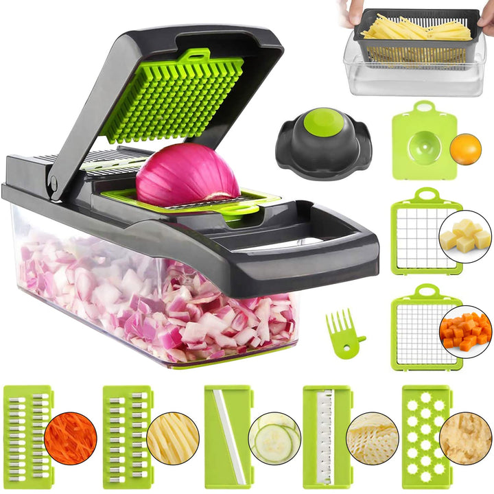 ADOV Mandoline Gemüseschneider, 12 in 1 Multifunktionaler Gemüsehobel mit Handschutz, Einstellbare E