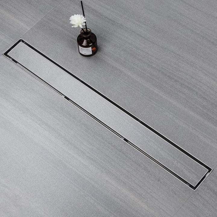 sunrik Duschrinne 100 cm, Befliesbar Duschrinne extra flach, Edelstahl Bodenablauf Komplettset mit 3