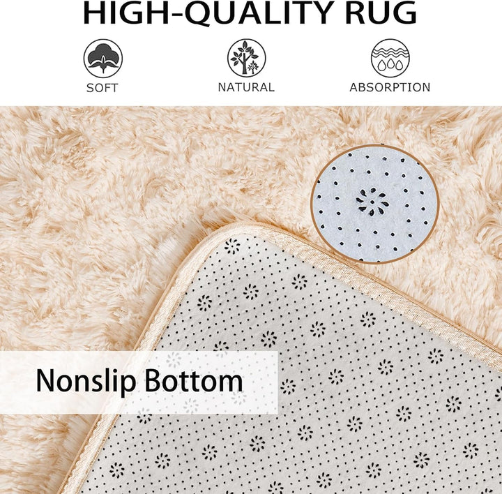 Teppich Wohnzimmer Beige,Kuschel Teppich Schlafzimmer,Hochflor Rutschfester Teppiche,Tepich Klein Bü
