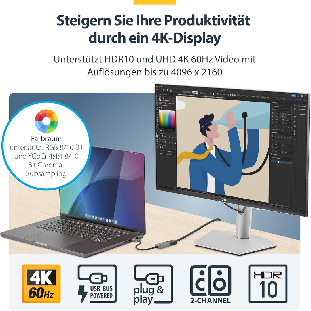 StarTech.com USB-C auf HDMI Adapter - 4K 60Hz Video, HDR10 - USB-C auf HDMI 2.0b Adapter Dongle - US