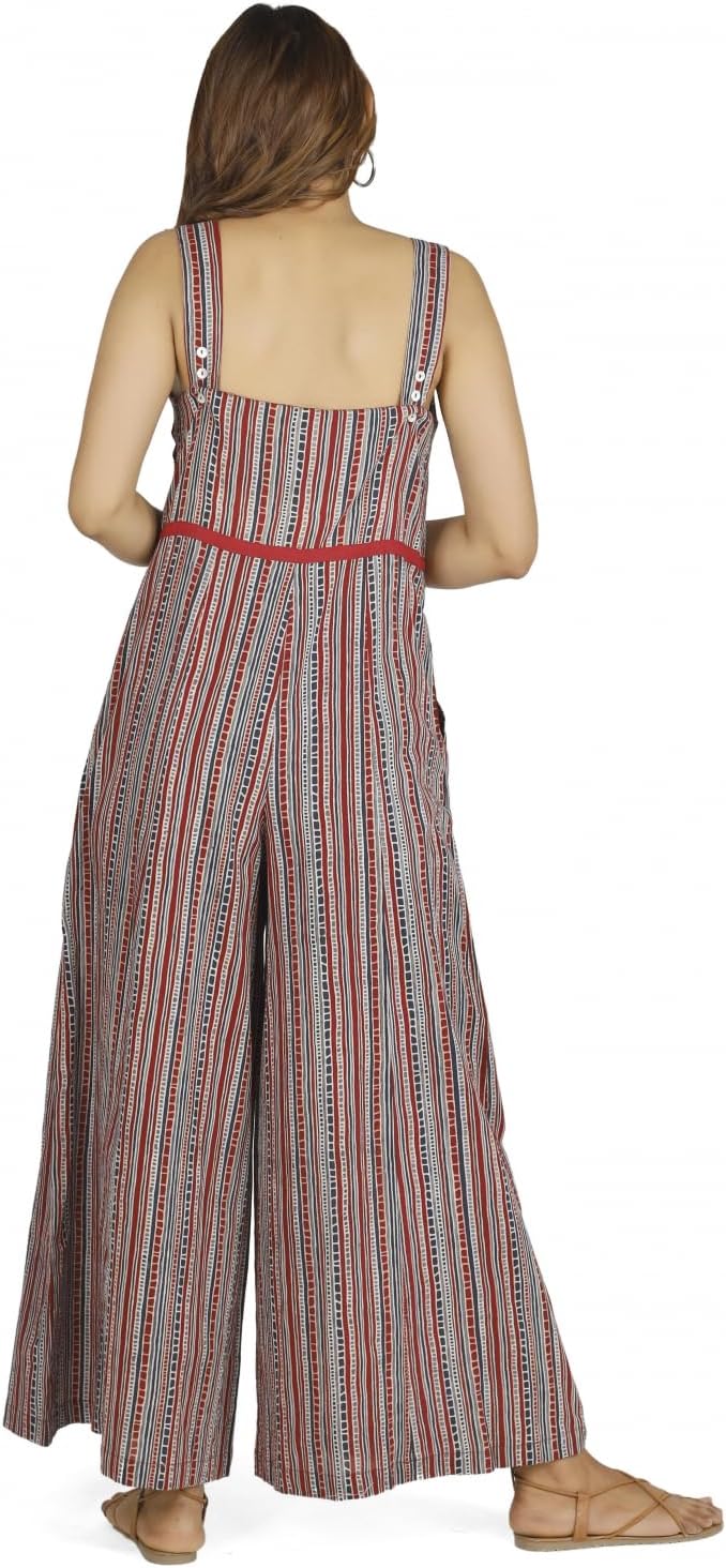 GURU SHOP Sommerliche Latzhose, Ethno Style Oversize Einteiler, Blockdruck Overall, Damen, Baumwolle