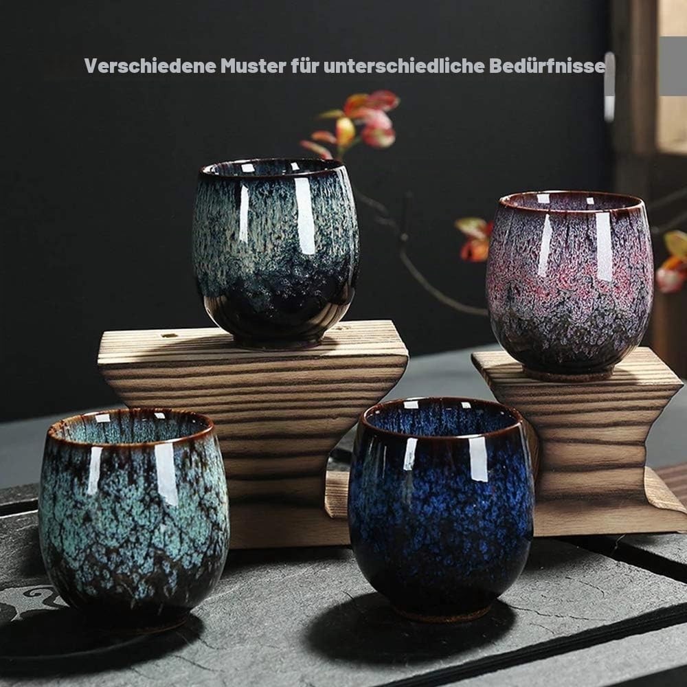 NBCDY Japanische Teetasse, Keramik-Teetassenset, handgefertigtes 4er-Set, mehrfarbige, flammglasiert