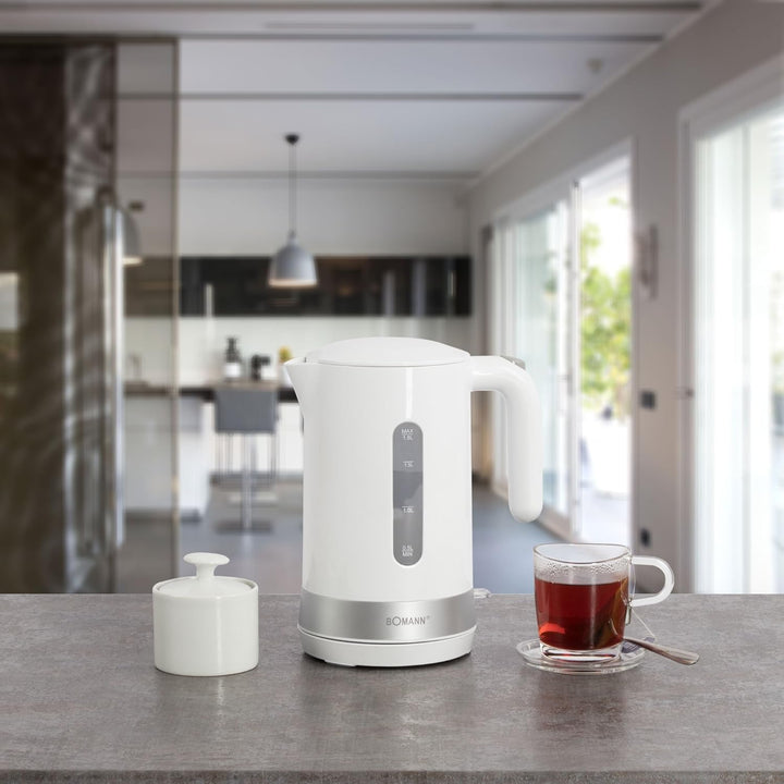 Bomann® Wasserkocher 1,8L Füllmenge, Sicherheitsklappdeckel, Kabellos, Kalkfilter, 360° Steckverbind