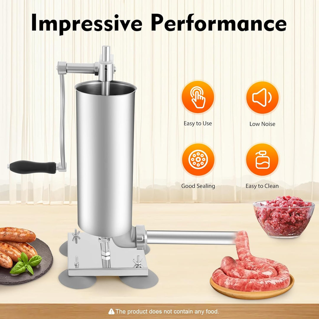 Manuell Wurstfüllmaschine, 3L Vertikale Edelstahl Wurstfüller Sausage Stuffer Machine mit 4 Saugnäpf