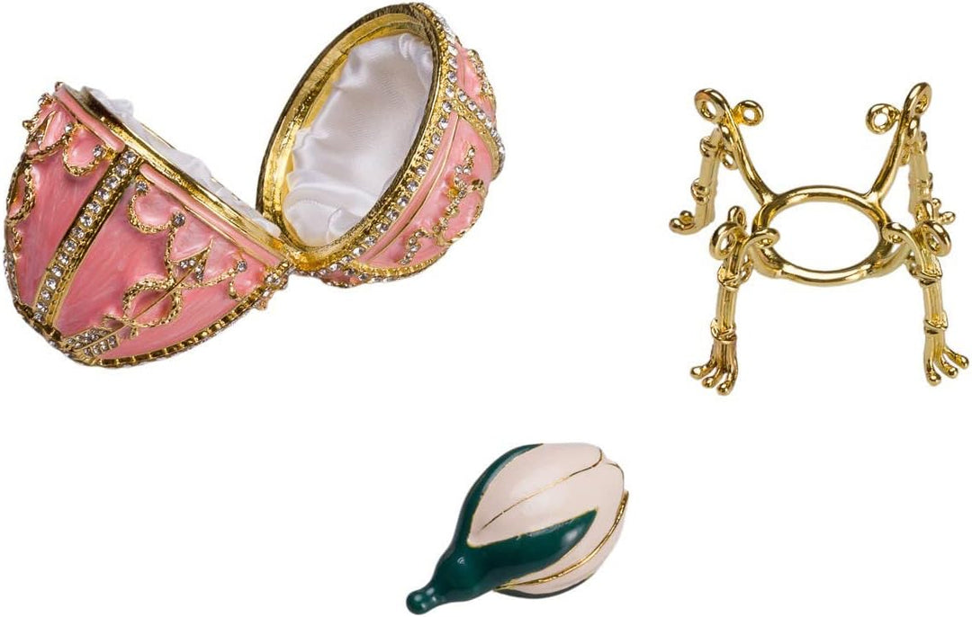 Fabergé-Stil Ei/Schmuckkästchen Rosenknospe mit Blume 9,5 cm rosa