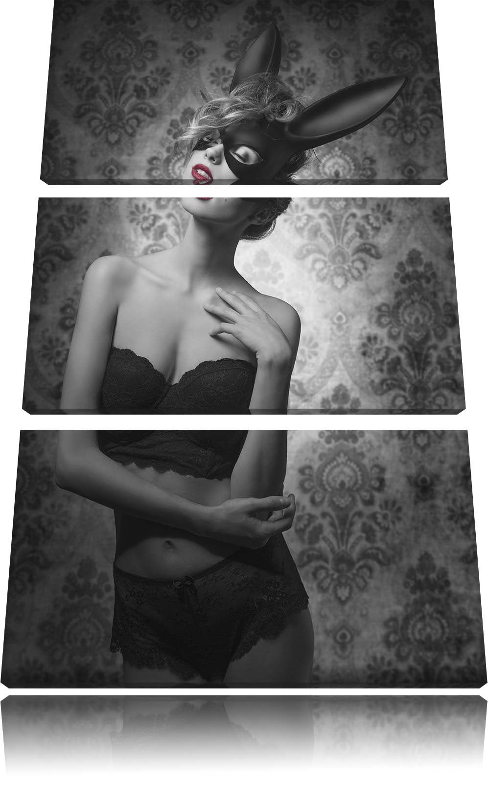 Pixxprint Maskierte attraktive Frau als Leinwandbild/Grösse: 3 Teilig (120x80 cm) cm/Wandbild/Kunstd