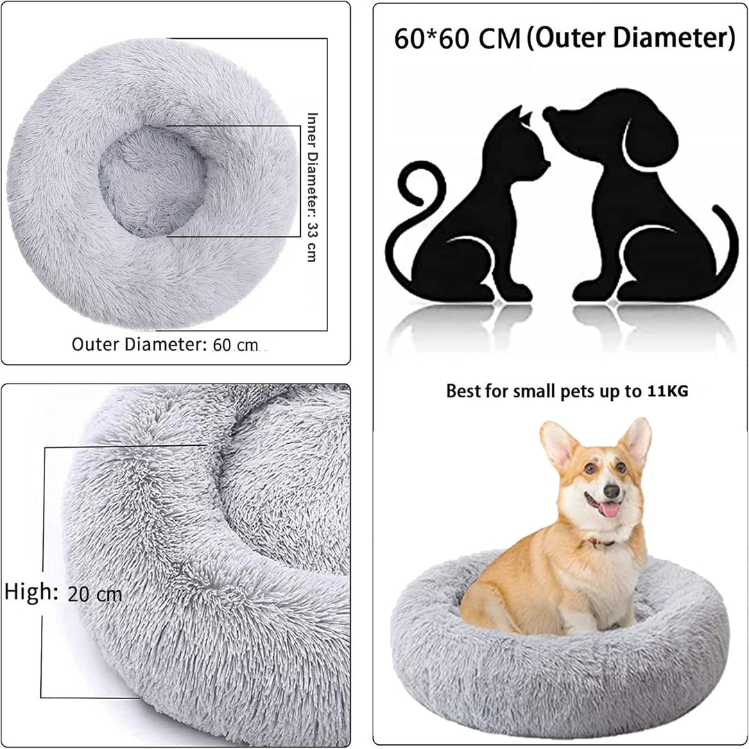 Katzenbett Rund, 60CM Katzenbett Flauschig Haustierbett Waschbar Hundebett Weiches Plüsch Katzenkörb
