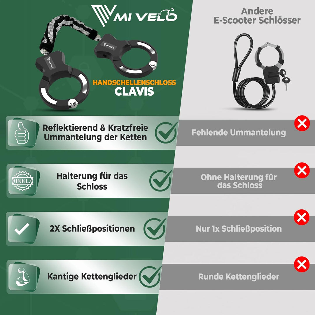 MIVELO E-Scooter Schloss extra sicher - Kettenschloss I Handschellenschloss für Elektroroller I Fahr