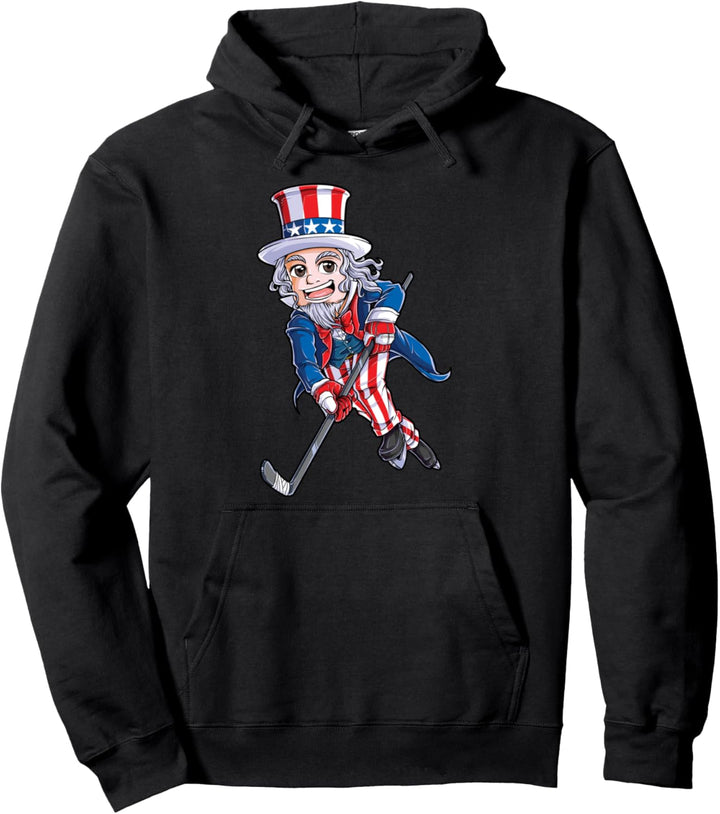 Uncle Sam 4th Of July Hockey Men Women USA American Flag Pullover Hoodie