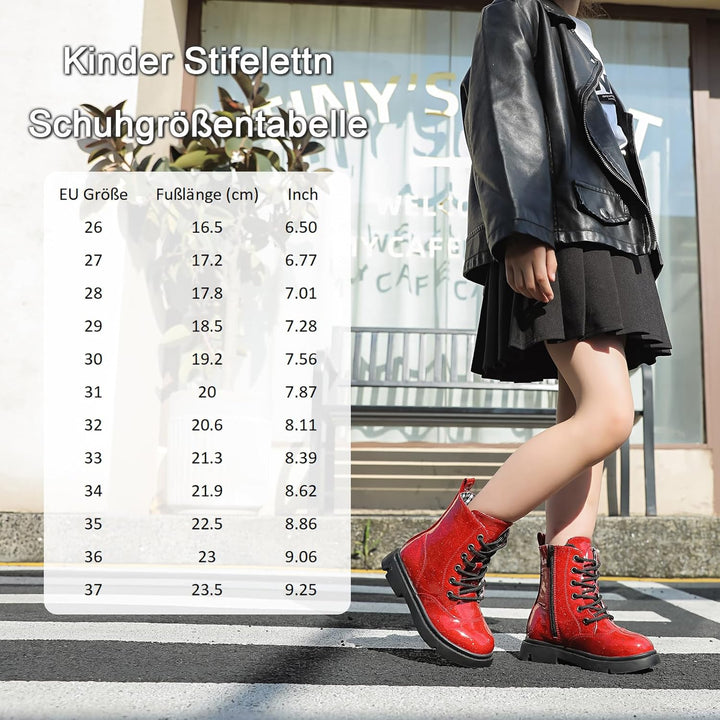 DADAWEN Jungen Stiefel wasserdichte Mädchen Schnürstiefeletten 35 EU Rot, 35 EU Rot