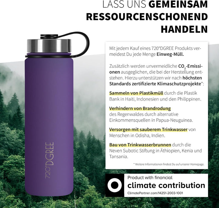 720°DGREE Edelstahl Trinkflasche “noLimit” - Auslaufsicher, Kohlensäure geeignet, BPA-Frei - Thermos