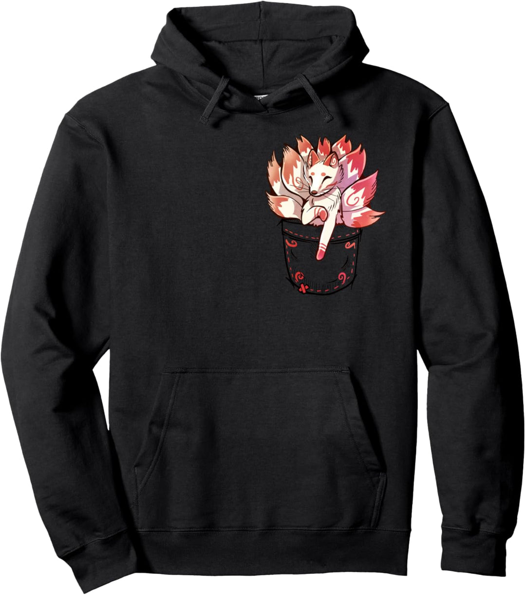 Pocket Cute Kitsune Fox Pullover Hoodie
