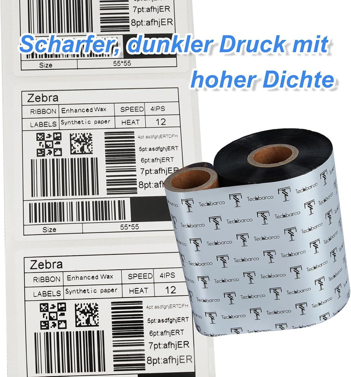 Premium Wachsband mit Thermotransferband, verstärktes Wachs, 2,5 cm, mit leerer Rolle, schwarz, Tint
