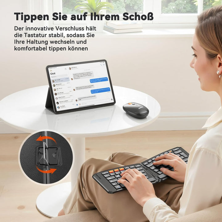 MEETION Ergonomische, Faltbare Tastatur und Maus, tragbare Bluetooth-Tastatur und -Maus für Geschäft