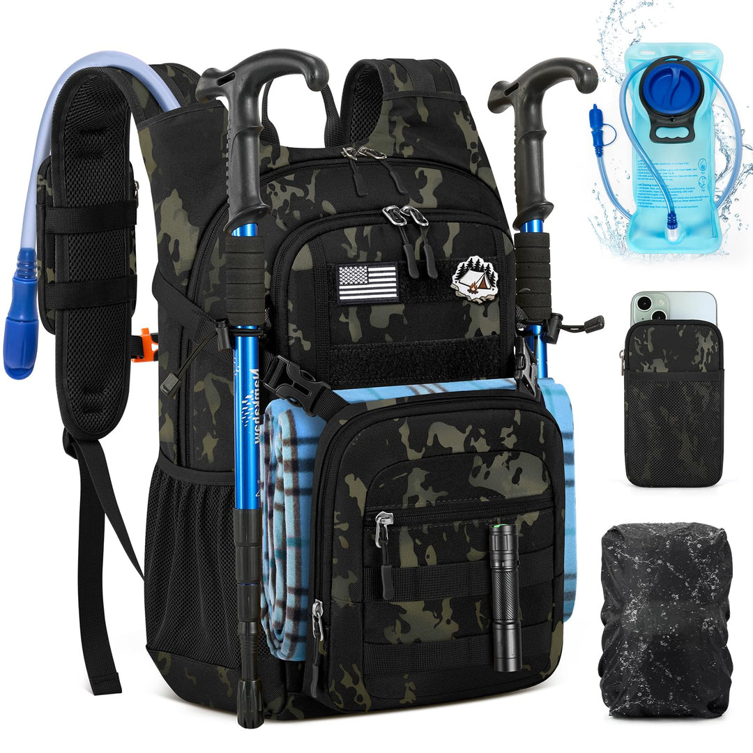 RAINSMORE Wanderrucksack 18L mit 2L Blase &amp; Regenschutz | Leichter Trinkrucksack für Laufen, Radfahr