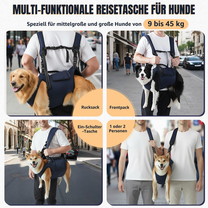 Tragehilfe für mittelgrosse grosse Hunde, atmungsaktive Tragetasche Hund mit Gurten & Haltegriff für