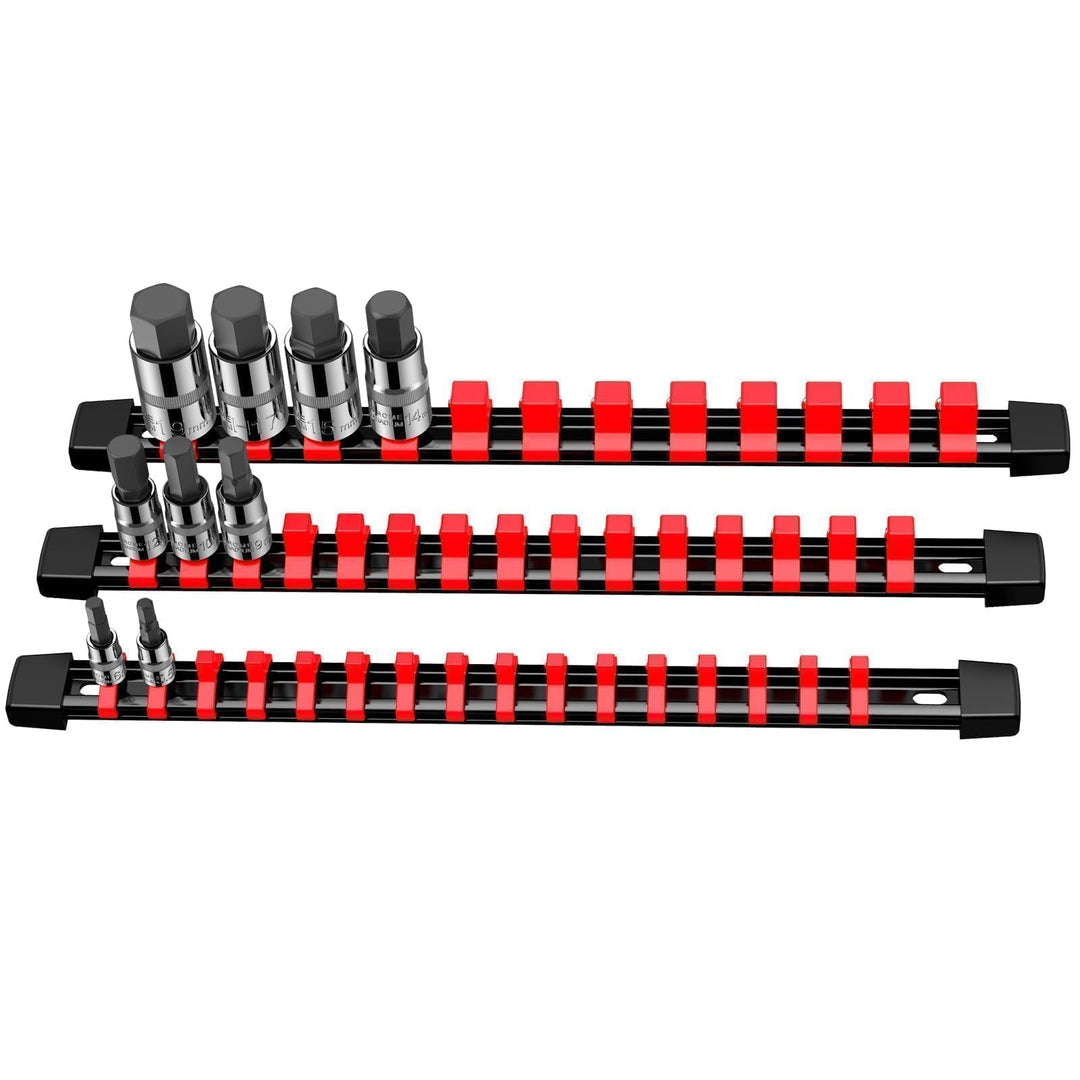 3PCS Stecknuss-Organizer Rot, robuste Schienen für Werkzeugbox und Wand, kompatibel mit steckschlüss